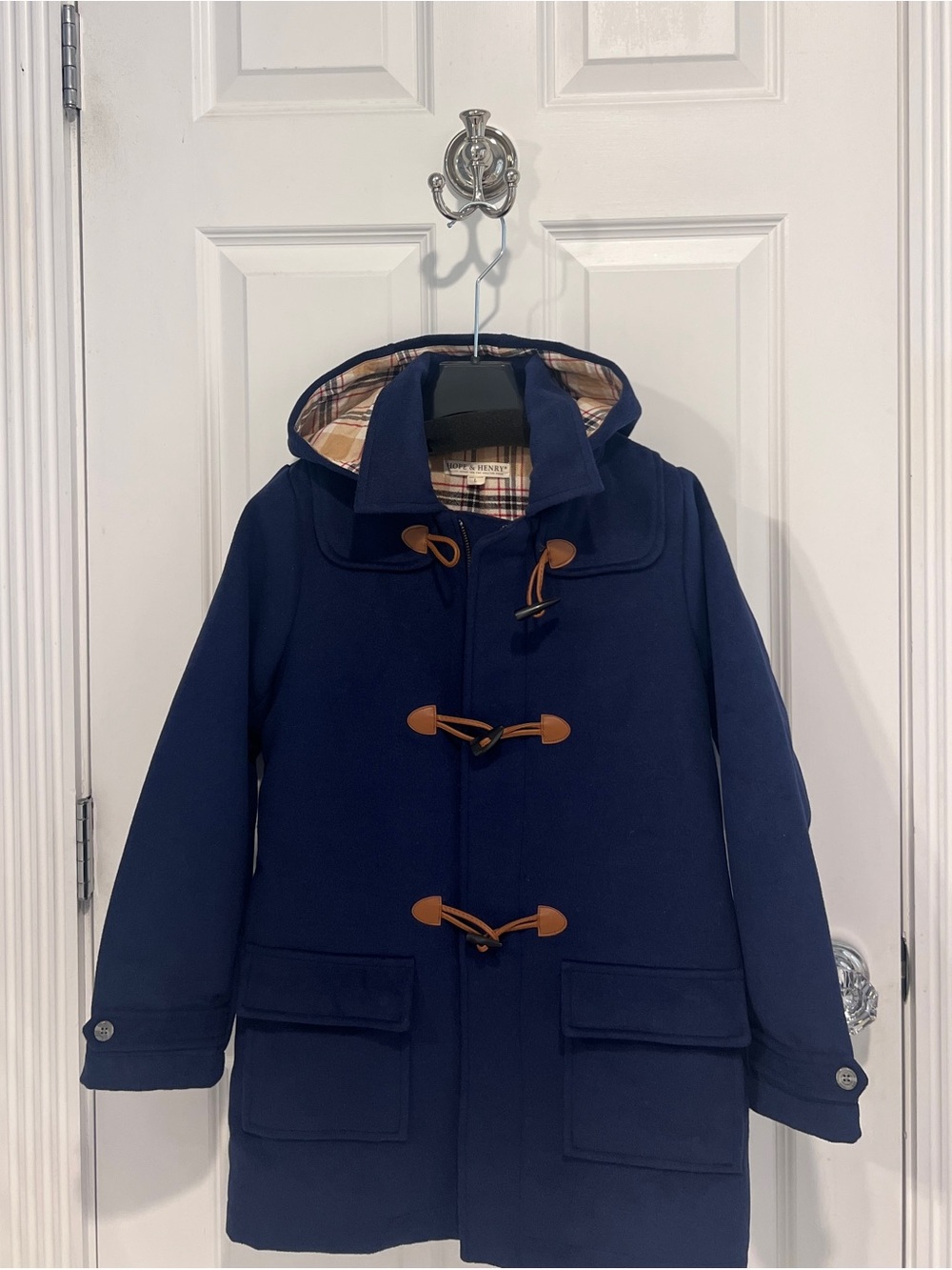 Navy Kids' Hooded Pea Coat with Toggle Closures
